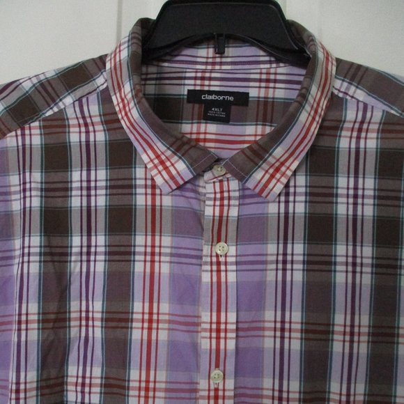 Claiborne Mens S/S Multicolor Cotton Plaid Casual Shirt - Size 4XLT - Picture 1 of 3